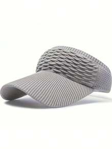Women's Lightweight Gray Sun Visor Cap - Breathable & Stretchy Polyester, UV Protection, Textured Knit Design With Curved Brim For Running & Outdoor Activities, Hand-Washable, Sun Protection Cap|Textured Knit Cap|Breathable Mesh Visor