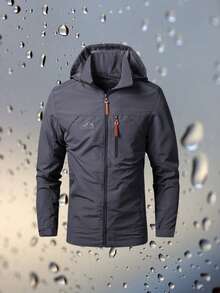 男士防风连帽夹克 - 防水，可拆卸帽子，休闲户外外套，带拉链口袋，尼龙材质，非常适合徒步旅行和休闲装 - 藍色 - 查看 2