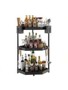A Kitchen Rack Countertop Corner Triangle Spice Rack Corner Pendant Corner Storage Wall Hanging Free Punching Shelf - Black Three-layer - View 8