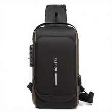Men's Anti-Theft Combination Lock Chest Bag - Durable Oxford Fabric, Adjustable Shoulder Strap, Suitable For Motorcycle Riding And Casual Sports, Compact Crossbody Bag, Multi-Functional Secure Compartment, Fashionable Black Design, High-Quality Zippers, Essential For Outdoor Activities, Durable And Versatile, Exclusive For Sports Enthusiasts - 黑金 - 查看 2