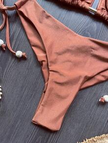 Vacation Beach Plain Color Tie-Up Bikini Set