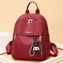 1Pc Women Fashion Backpack Large Capacity Casual Travel Backpack Ladies Bag New Student Schoolbag Backpack Unisex Bags Solid Color Pocket Zipper Backpack, Travel Daily Bag, Women's Casual School Backpack Small Backpack, Outdoor Casual Backpack With Plush Ball Pendant - Black - View 5