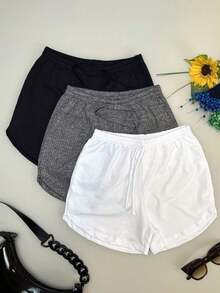 3-Pack Of Women's Basic Ribbed Shorts, Premium Comfortable - trắng - Xem 1