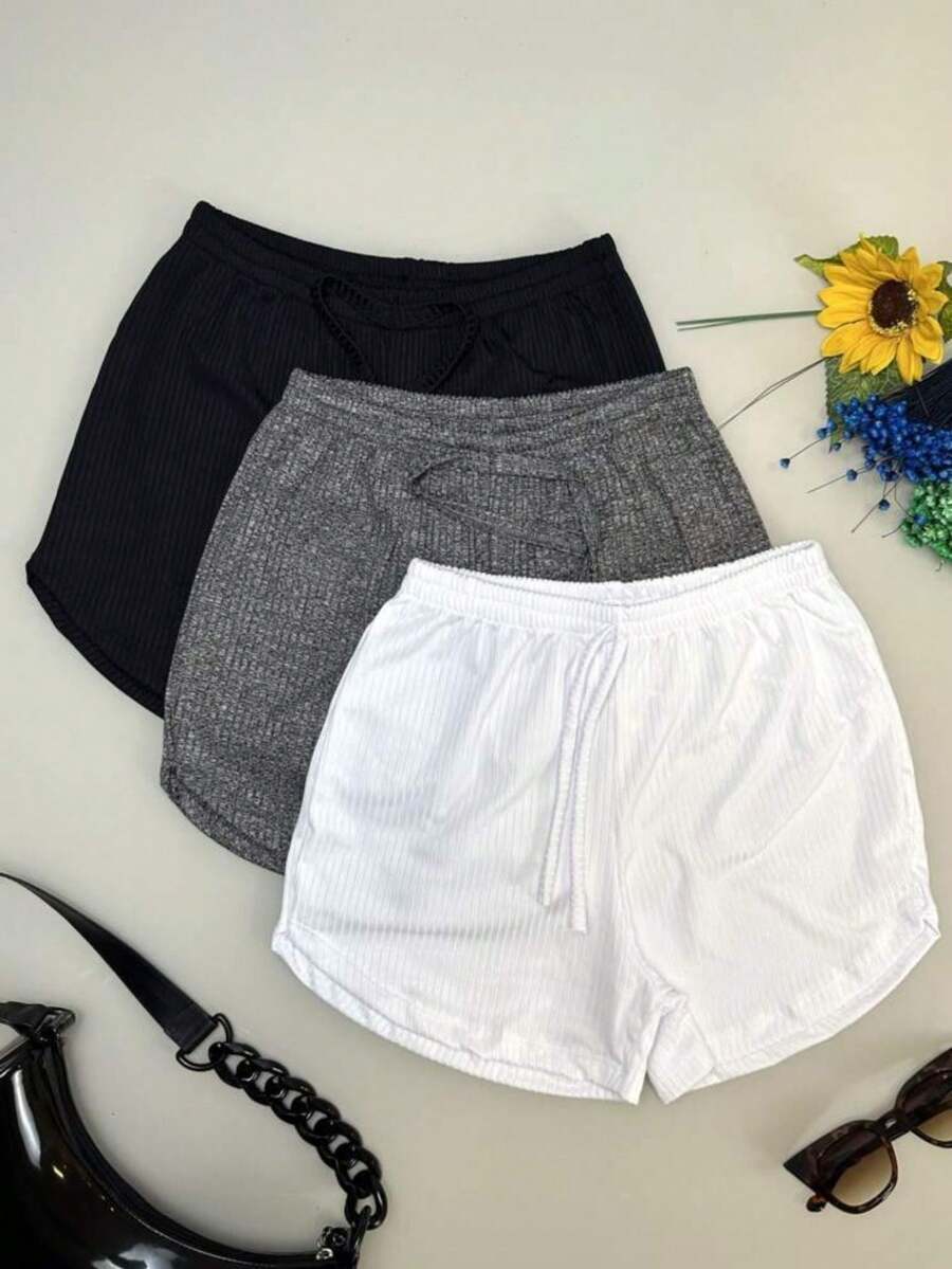 3-Pack Of Women's Basic Ribbed Shorts, Premium Comfortable - trắng - Xem 1