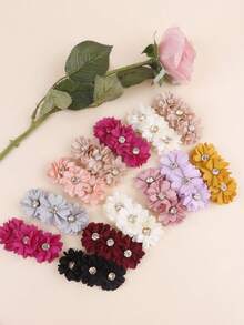 2pcs/Set Crystal Flower Decor Hair Clips For Girls Aged 3-14, Holiday - Hot Pink - View 5