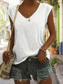 Set da 3 canotte casual minimali con scollo a V per donne taglie forti