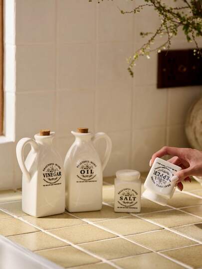 Cirelle 4 件套、油瓶、陶瓷油分配瓶、防漏油壶、复古油瓶、调味瓶、香料罐、醋瓶、厨房调味容器、户外烧烤露营野餐、厨房用品、厨房装饰、拉玛厨房必需品、厨房使用、高端餐厅用品、乔迁礼物、派对使用、家庭用餐