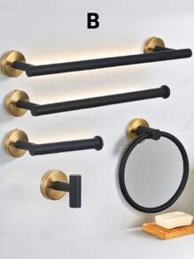 1pc Bathroom Organizer Accessory Set With Towel Bar, Towel Ring, Toilet Paper Holder, Hooks, Multi-Function Storage Hangers Home Bathroom Decor Bathroom Accessories Bathroom Organizer Fall Decor Back To School