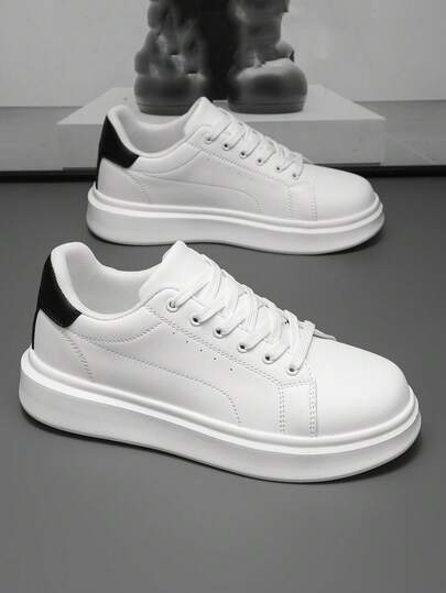 Erkek Modası Üst Sınıf Basit Düz Renk Bağcıklı Günlük Spor Ayakkabılar, Çok Yönlü Günlük Açık Hava Yolcusu Rahat Yürüyüş Ayakkabıları