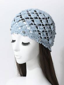 1 pieza Sombrero de sol de mujer hecho a mano con ganchillo, de primavera/verano, de red transpirable con flores, decorado con strass, elegante vintage, de punto y versátil