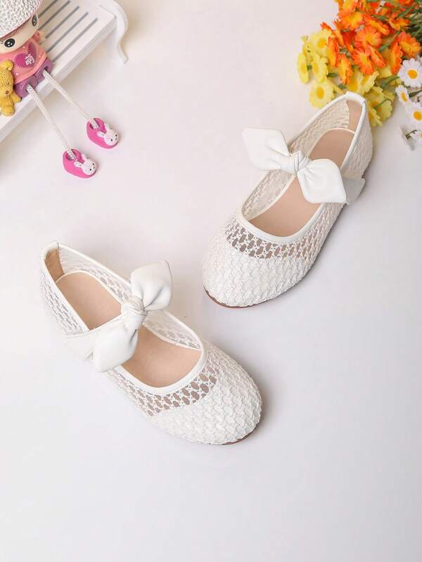 1 Pair Girls' Bow Decor Flat Shoes, Suitable For Spring And Autumn