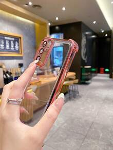 1pc Four-Corner Anti-Drop Electroplated Crossbody Strap Camera Protective Phone Case, Compatible With Apple, /Galaxy, Infinix, Redmi, OPPO, VIVO, Realme - Pink - View 4