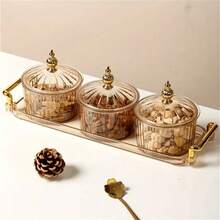 1 Set Vintage Elegant Snack Plate Set For Home - Tray Amber Round Plate Gourd Top - View 3