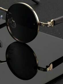 1 par de gafas unisex con marco de metal negro redondo, gafas sofisticadas de moda vintage punk para fotografía callejera, esenciales de viaje, primera opción para fiestas, atuendo diario, pesca, viajes, campamentos en vacaciones de verano en la playa, al aire libre y viajes