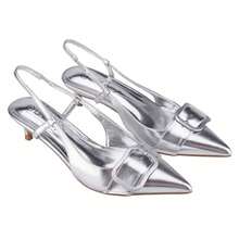 BELOVELY[ORDER-32]Womens Slingback Pumps Bow Tie Closed Pointed Toe Kitten Heels Mules Slip On Wedding Dress Pumps Shoes - 銀色 - 查看 5