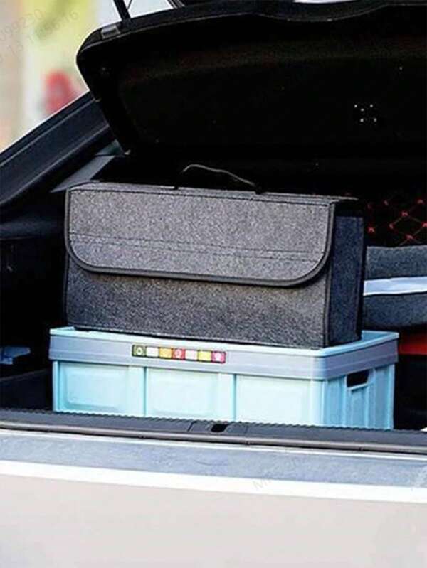 1 pieza Caja de almacenamiento plegable de fieltro gris, caja organizadora portátil grande para el maletero del coche
