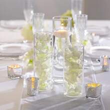 3 buc vaze cilindrice de sticlă pentru decorațiuni de masă centrale, vază de flori de sticlă pentru centre de nuntă, vaze mici pentru flori vaze cu muguri, aranjament floral ghiveci decorativ, lotus verde, floare falsă, imitație de floare, vază de bricolaj