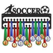 1Pc Customizable Medal Hanger Display Soccer Medal Display Holder - Waterproof Metal Wall Mount For Football, Running & Sports Players, Runner, Hanger, Contemporary Style, Rectangular Shape - Black - View 3