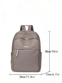 LECEY 1 chiếc Ba lô nylon có khóa kéo dung tích lớn tối giản màu trơn, Túi học sinh có dây đeo vai/xách tay có thể tháo rời, Túi du lịch - Màu Khaki - Xem 4