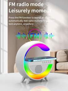 Cargador inalámbrico 3 en 1, luz ambiental y altavoz Bluetooth - Altavoz Bluetooth con luces nocturnas RGB de varios ambientes, compatible con ranura para tarjeta, USB, radio y talla grande funciones
