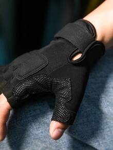 运动迷彩印花半指手套，适合骑自行车、骑摩托车和滑雪，黑色手套