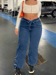 Pantalones vaqueros de pierna ancha lavados de estilo casual y versátil para mujer