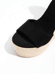 Retro Style Platform Woven Wedge Sandals, Waterproof Thick Bottom Criss-Cross Strap Slingback Flat Sandals, Straw Rope Decor, Casual Comfortable High Heel Shoes For Women, Suitable For Spring/Summer Vacation/Clubbing - Black - View 9