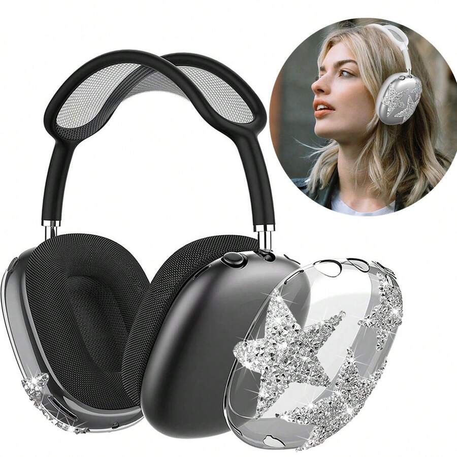 Airpod Max(2024/2020) Shining Star Earphone Protective Case, 3D Star Silicone Earphone Protective Cover, Unique 3D Glittering Star TPU Protective Shell, Stereoscopic Star Silicone Protective Cover, Silicone Earphone Protective Case, Fashionable Configuration, Best Gift