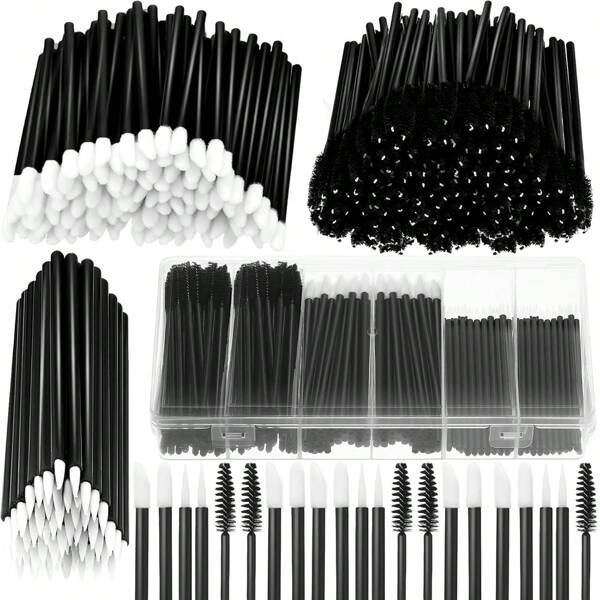 313 piezas Kit de herramientas de maquillaje que incluye 1 caja organizadora de plástico, pinzas para el cabello, pinceles de delineador, varitas de rímel y aplicadores de lápiz labial para los labios