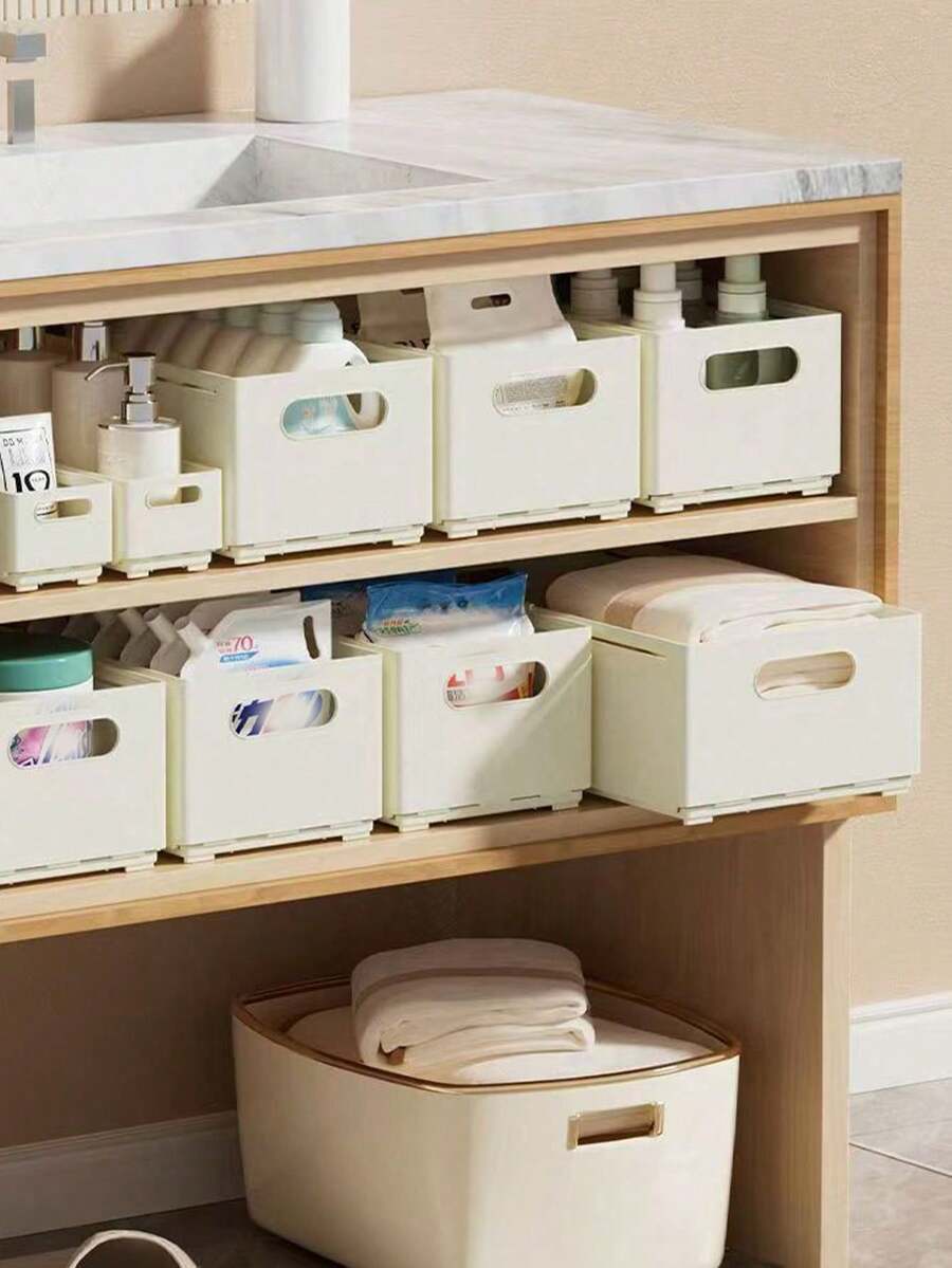 1 pieza Caja de almacenamiento de gabinete extensible, estilo deslizante para estantería, cocina, escritorio, libros, papelería, meriendas, organizador para baño, hogar, estudiante, caja de almacenamiento plegable de gran capacidad para ropa, ropa interior y calcetines