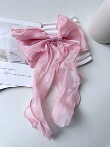 1pc Black Mesh Super Bow Wave Ribbon Spring Hair Clip, Elegant Soft Decoration Suitable For Daily Wear - Black - View 7