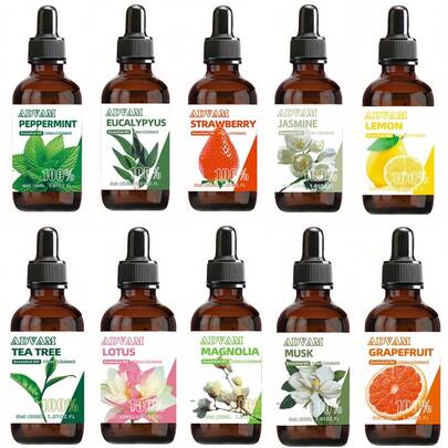 17种精油，10毫升/30毫升，香氛，家居香氛，茉莉、尤加利、草莓、茶树、莲花、玉兰、麝香、薄荷、柠檬、葡萄柚、依兰、苹果、菠萝、乳香、蓝莓、西瓜、咖啡，适用于香薰机、蜡烛制作、手工皂、车载香氛、SPA、芳香疗法、空气清新剂 - 家居生活/家居装饰/家居香氛产品，送给女朋友的礼物，送给女性的礼物