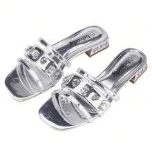 BELOVELY[SQUARE-30]Women's Solid Color Sandals Summer Leisure Slippers Single Shoes Roman Flat Shoes - 銀色 - 查看 6