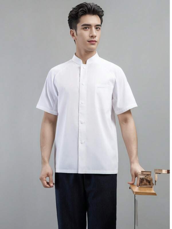 Nuevo uniforme de chef personalizado, camisa de trabajo respirante y de malla blanca de manga corta, de un solo botonadura, elástica y unisex, para alta gama de hoteles, restaurantes occidentales, panaderías, cafeterías, floristerías, asadores, locales de comida rápida, con diseño personalizado, bolsillos para guardar artículos pequeños, tela cómoda y duradera