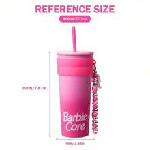 Barbie Stainless Steel Straw Cup Tumbler With Pendant 800ml/27oz Large Capacity Cartoon Cute Insulated Coffe Cup Water Bottle For Birthday Gifts - B - View 9