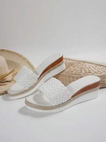 1 Pair Solid Color Unisex Elegant Party Preppy Holiday Fashion Beach Boho Casual Cute Fairy Wedding Commuter Retro Business Party Outdoor Chic Thick Sole Waterproof Platform Wedge Sandals, Summer Beach Wedding Party Office Home Gym Outdoor Jute Trim - White - View 2