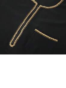 1 Bata de hombre árabe de cuello redondo, de unicolor, de moda y casual, con bolsillos, con encaje de contraste incrustado, de tela suave y cómoda que es amigable con la piel, ropa tradicional de Oriente Medio, bata de oración