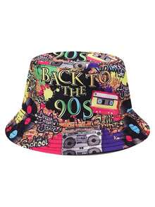 1pc Unisex Fashion Hip-Hop 90s 80s Pattern Reversible Lightweight Bucket Hat, Vintage Streetwear Casual Bucket Hat - A - View 16