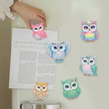 6pcs Diamond Art Refrigerator Magnets, Colorful Owl Diamond Painting Decor DIY Diamond Painting Magnet Set For DIY Crafts Gifts Fridge/Mailbox Decoration
