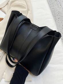 缝线细节单肩托特包书包，便携，轻便，商务休闲，适合少女、女大学生、白领、新手和白领，非常适合返校、大学、工作、商务、通勤、办公室 - 棕色 - 查看 10