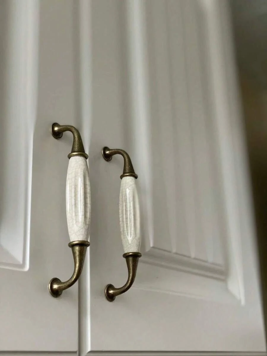 6 cái/bộ & 2 cái/bộ Tay nắm tủ họa tiết nứt cổ điển, Tay nắm ngăn kéo bằng gốm hợp kim kẽm, Tay nắm hình chữ nhật dài, Tay nắm đồ nội thất cao cấp - Thích hợp cho nhà bếp, tủ quần áo, phòng ăn, chống gỉ và chống ăn mòn