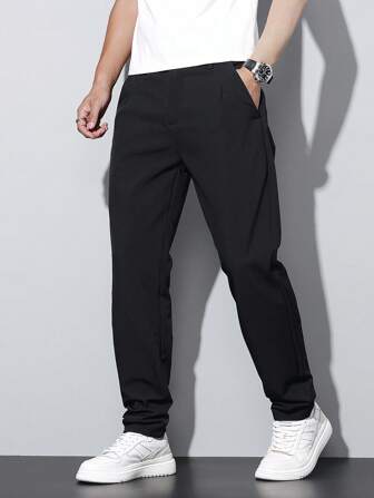 Men's Casual Pants Business Formal Work Wear Straight Leg Stretchy Chic Trousers