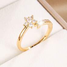 1pc Women Elegant Flower Design Zirconia Ring, Suitable For Daily Wear And Gift