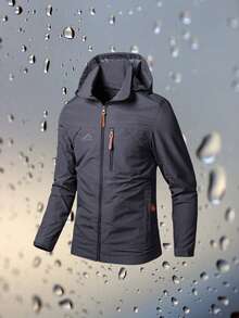 男士防风连帽夹克 - 防水，可拆卸帽子，休闲户外外套，带拉链口袋，尼龙材质，非常适合徒步旅行和休闲装 - 藍色 - 查看 3