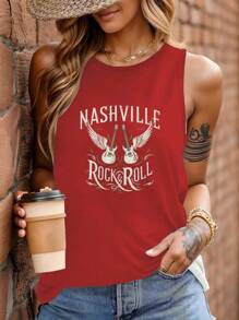 Chaleco para mujer con el texto "GUITARS NASHVILLE Rock Roll"