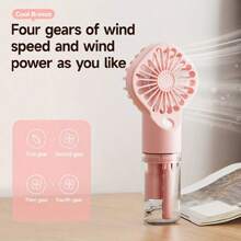 1 Ventilador de mano portátil de 800mAh, ventilador de niebla de agua de bajo ruido, ventilador mini para estudiantes en dormitorio, suministros de verano, herramientas de enfriamiento, ventilador mini portátil para viajes al aire libre, cables de alimentación USB, ventilador mini, ventilador portátil, ventilador