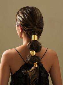 3 件/1 件优雅锌合金水滴不对称几何发圈高弹优质女士发圈简约通勤发圈、发饰、马尾辫、发绳、发圈