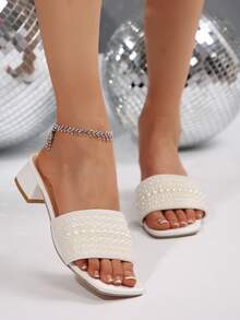 Sandal nữ quai Pháp da PU đính đá màu sắc, gót vuông 3.5cm, sandal mùa hè, phù hợp đi chơi hàng ngày, hẹn hò, mua sắm - trắng - Xem 3
