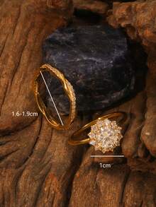 2pcs S925 Sterling Silver Rings Set With Zirconia Crystal Sunflower Stackable Rings, Fashion Jewelry Accessory, Wedding Gift - Gold - View 10