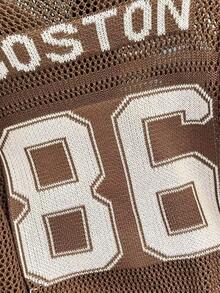 Áo nỉ thể thao in số dáng rộng dành cho nữ, áo kiểu dệt kim rộng rãi thanh lịch, phong cách mùa hè cho cặp đôi, mùa xuân. - Cà phê nâu - Xem 10